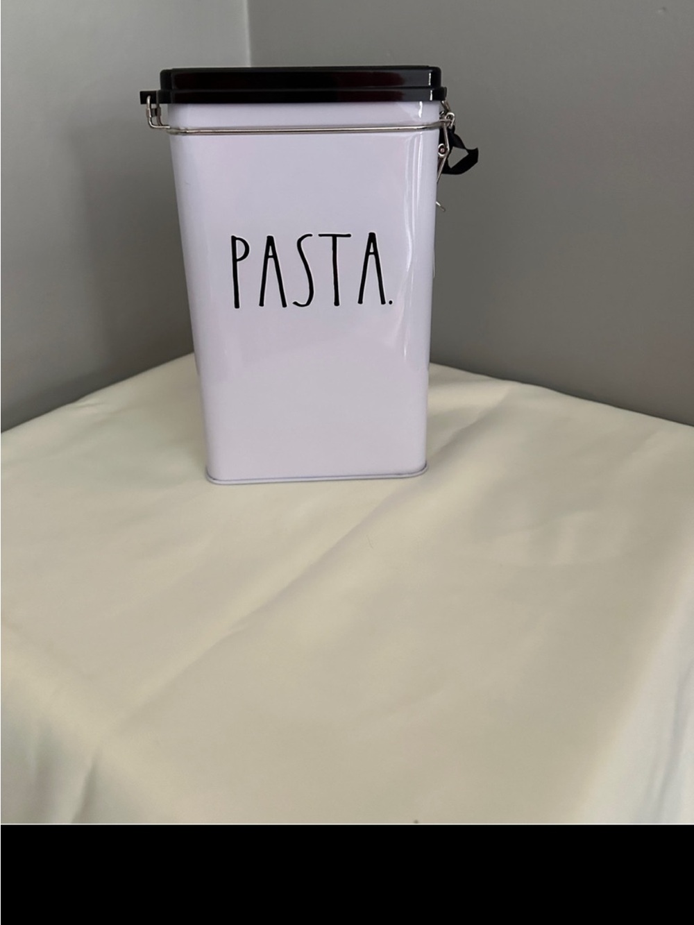 Rae Dunn White Pasta Storage Canister with Black Lid - Kitchen Pantry Container